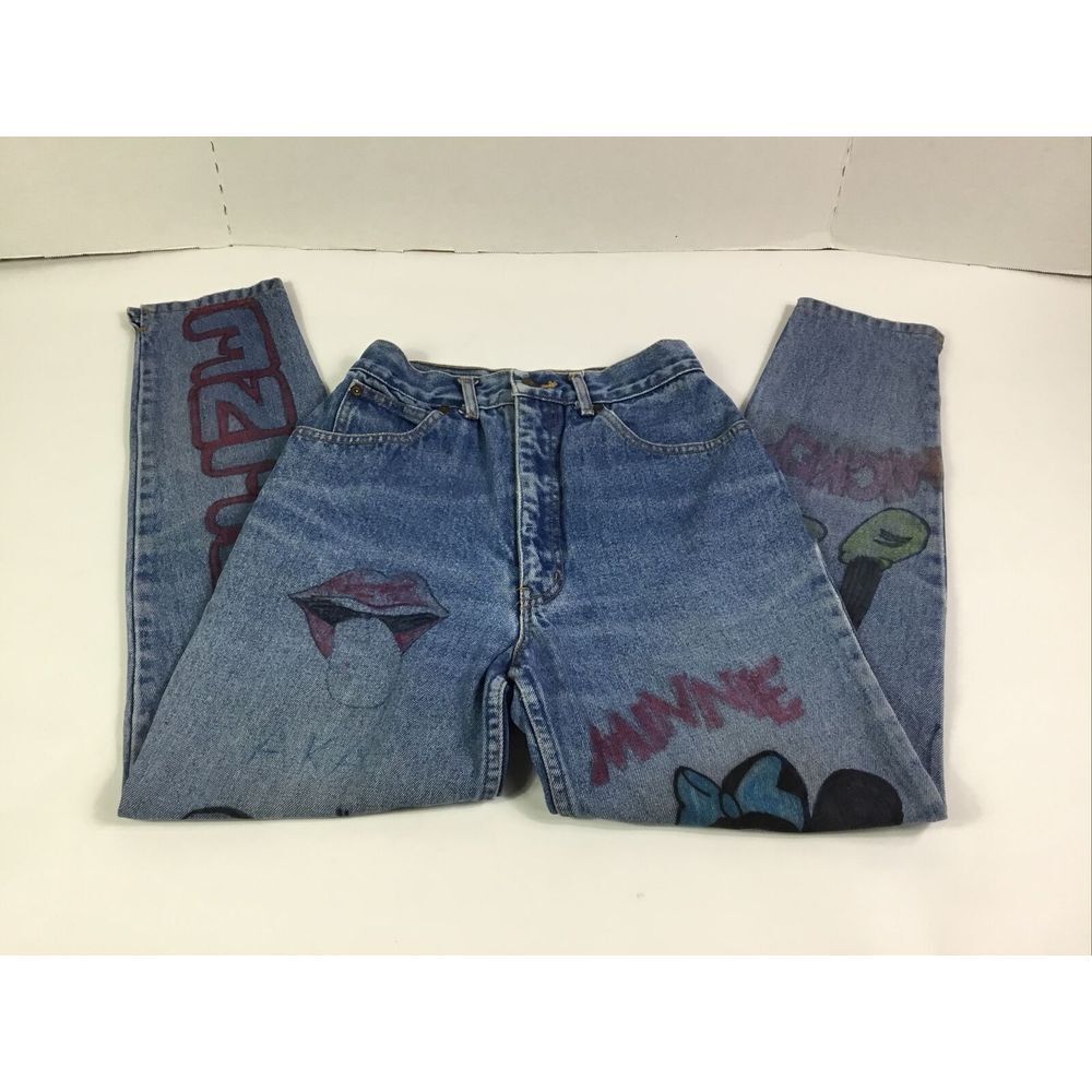New York Jean Co womens  Jeans hand painted Mickey Minnie Mouse Size 5/6 Juniors - Picture 2 of 11